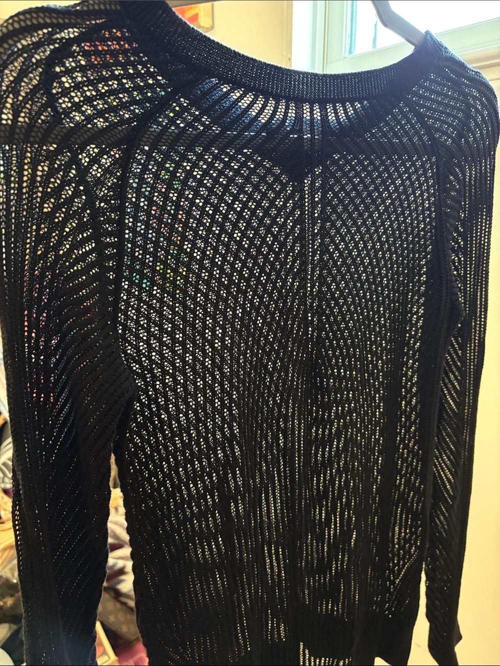 All Saints Black Open-Knit V-Neck Sweater